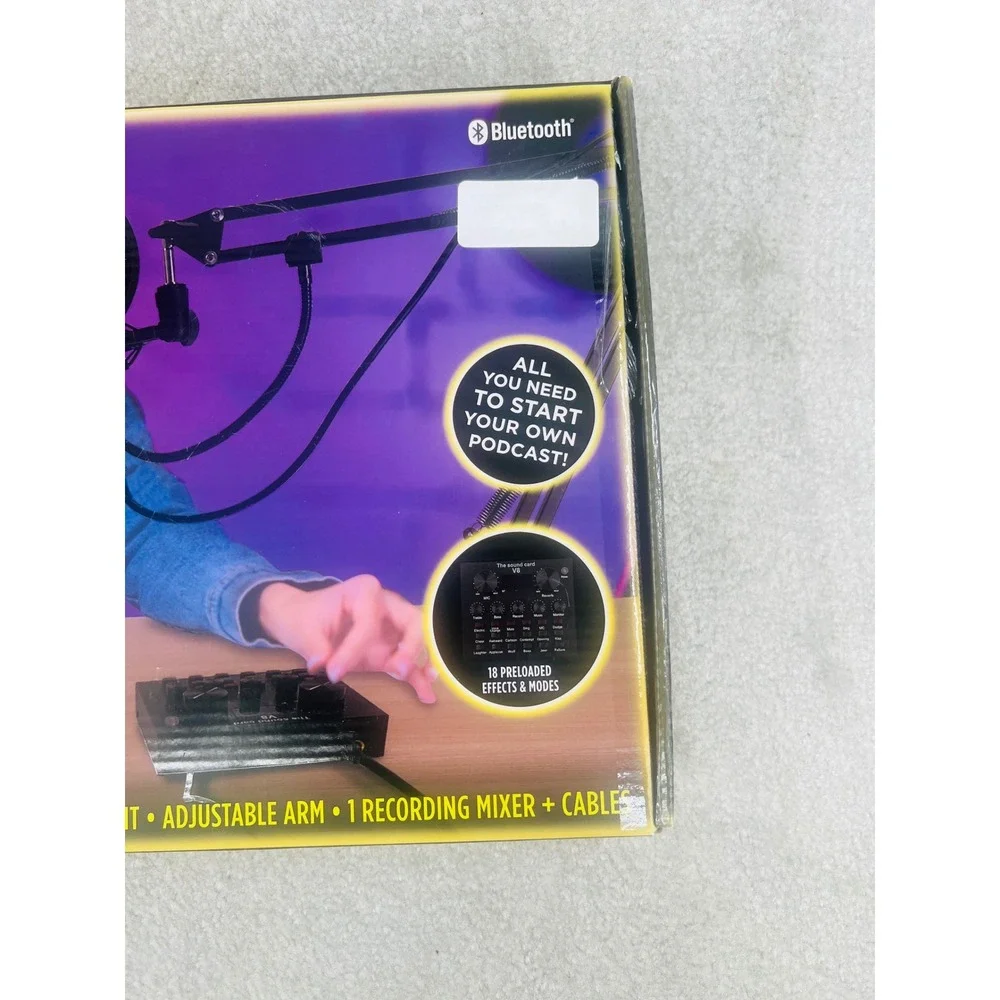 Sarina‎ Podcast Starter Kit Black Gold Condenser Mic V8 Mixer Stand NEW